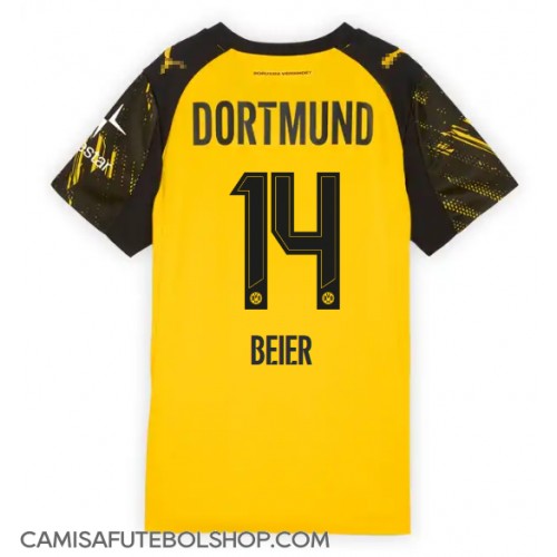Camisa de time de futebol Borussia Dortmund Maximilian Beier #14 Replicas 1º Equipamento Feminina 2025-26 Manga Curta
